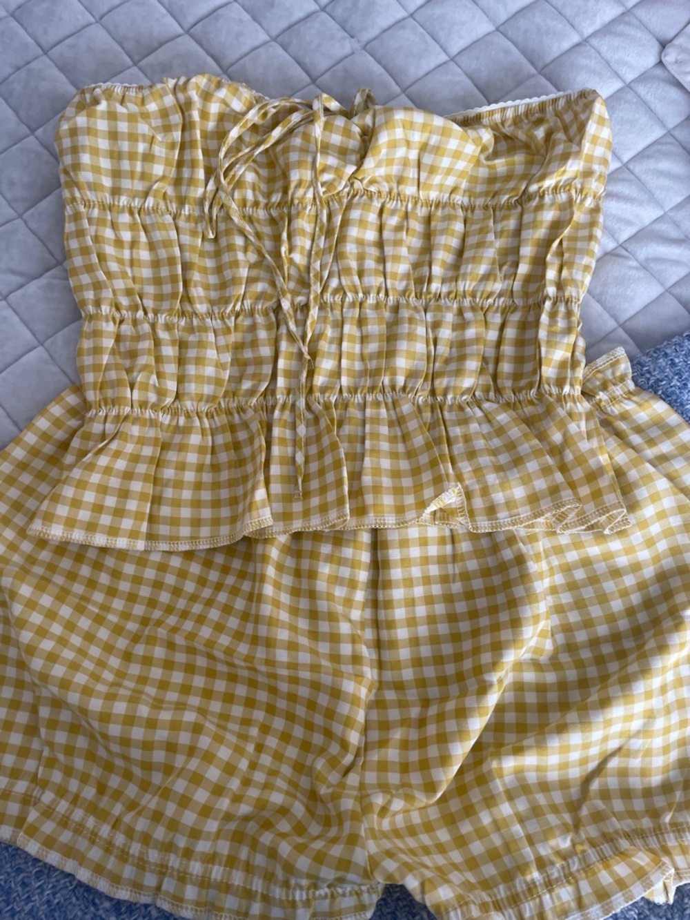 Yellow Gingham Strapless short set - Picture 2 of 5